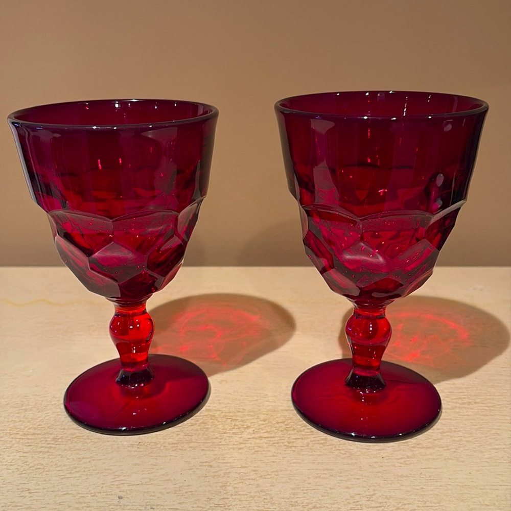 Vintage Paden City Georgian Ruby Red “Peach Melba” glasses - set of 2